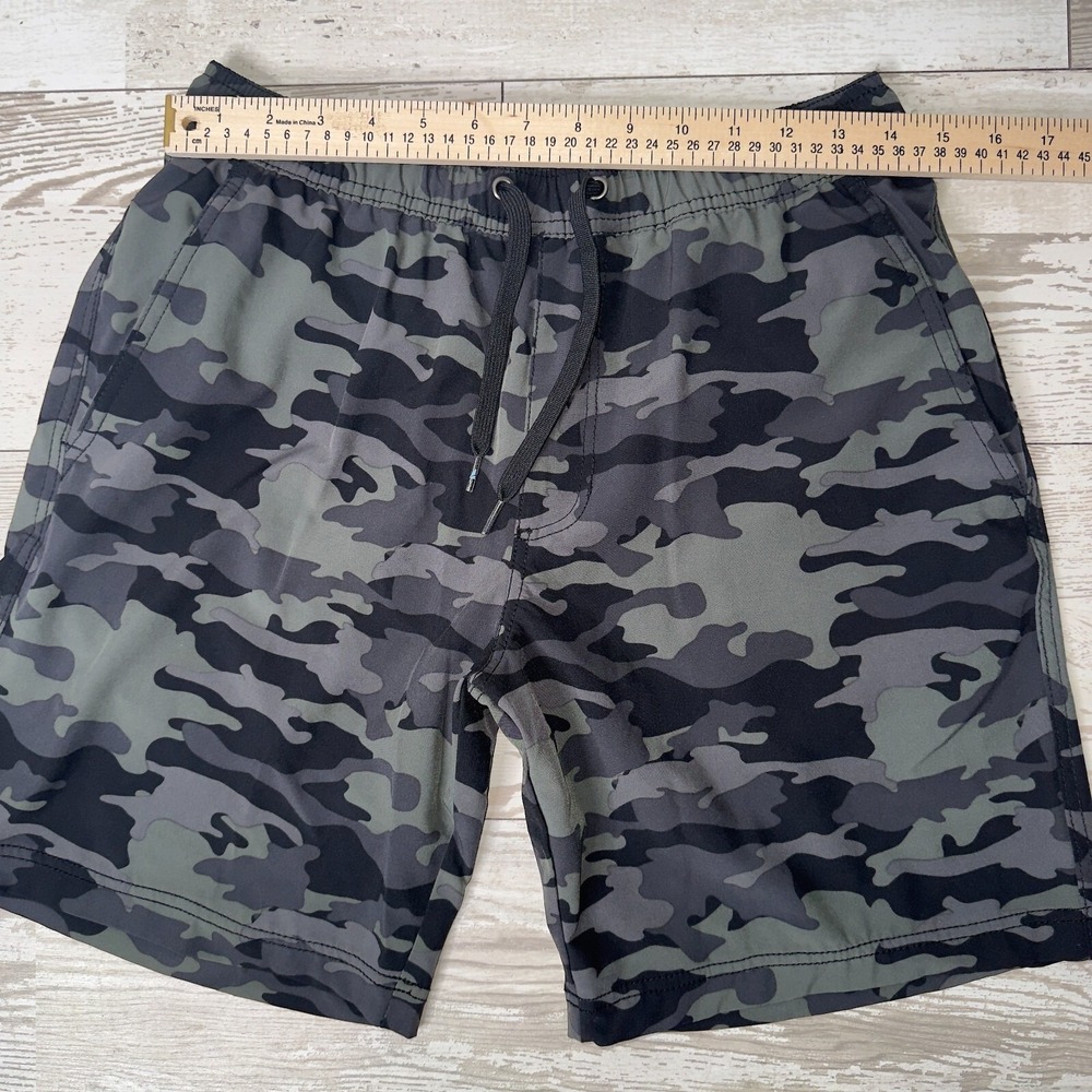 Tailor Vintage Sweatshorts Mens Medium Black Camouflage Elastic Drawstring Waist - Picture 3 of 12